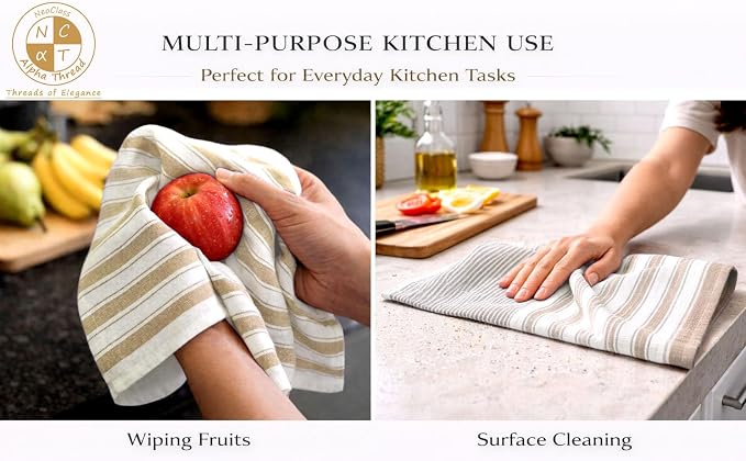 Pack of 6 Cotton Kitchen Towels Set, Dish Towels, Cleaning Rags, Kitchen Dish Cloths for Washing Dishes, Cotton Cleaning Cloths, Ultra Soft, Lightweight & Quick Dry, Flat Weave, 28"x18" (Beige & Gray)
