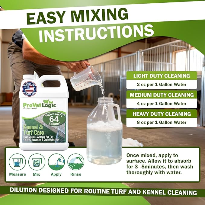 ProVetLogic Kennel & Turf Care- Floor Cleaner, Synthetic Pet Turf Cleaner, Deodorizer & Drain Maintainer- Gallon (Concentrated)
