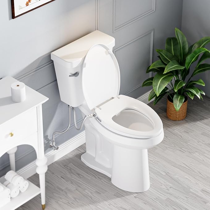 Clirass Bidet Toilet Seat, Soft Close Elongated Toilet Seat, Button control Feminine/Posterior Wash Switch, Knob Control Water Pressure,White Bidet Seat Attachment with Brass inlet Easy Installation