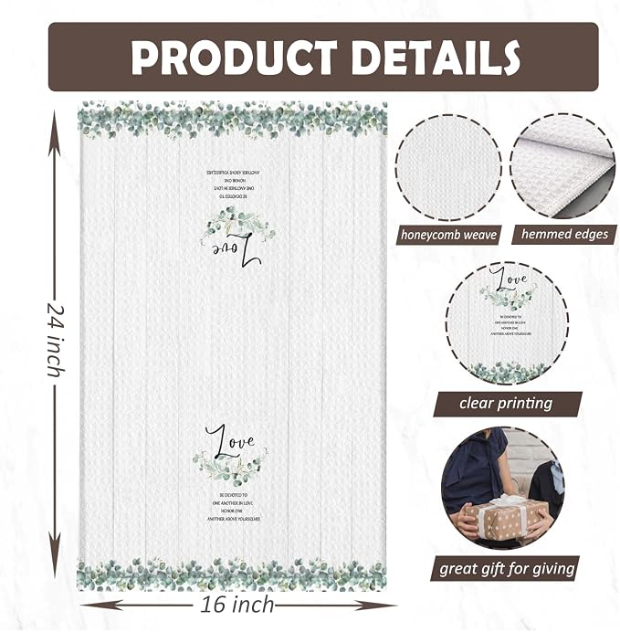 Faith Hope Love Christian Kitchen Towels, Sage Green Eucalyptus Religious Hand Towels for Bathroom Decor, Bible Verse Decor Dish Tea Towels for Kitchen Decor, 16x24 Inch Set of 3