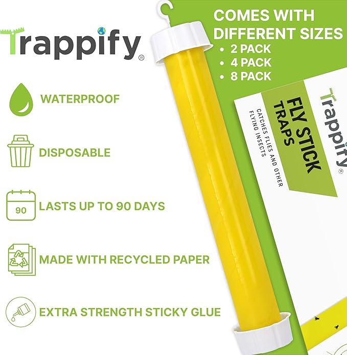 Trappify Hanging Fly Traps Outdoor: Fruit Flies and Flying Insect Trap for Indoor & Outdoor Use I Disposable Sticky Fly Trap Indoor House Pest Control (4 Pack)