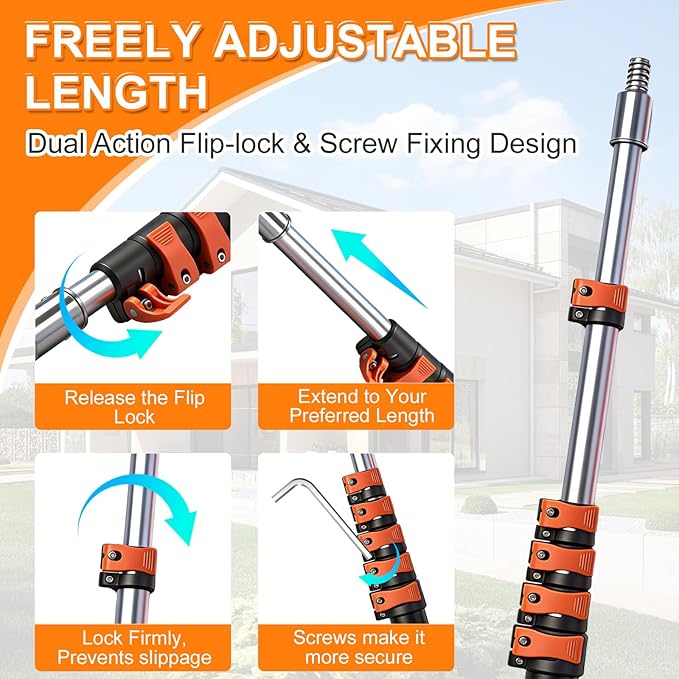 35FT Window Cleaning Kit, 2-in-1 Squeegee with 5-29FT Telescoping Pole & Flip-Lock & Screw Dual Locking, Professional Long Handle Washing Tool for High Windows