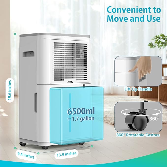 HUMILABS Dehumidifier for Basement with Drain Hose 4500 Sq. Ft - 50 Pint 1.7 gal Tank Dehumidifier for Home Bedroom Bathroom,Ultra Quiet 40 dB,Sleep Mode & 24H Timer,Child Lock,Ideal for Large Room