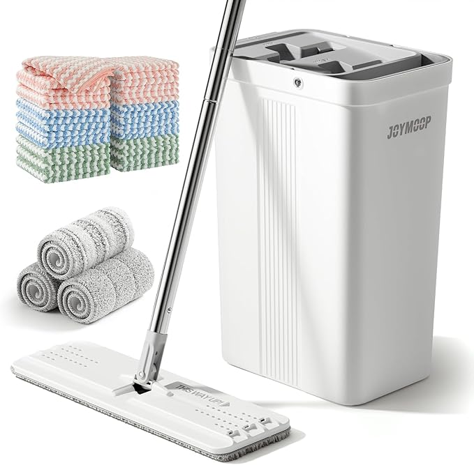 JOYMOOP Mop and Bucket with Wringer Set with 18pcs-Microfiber Cleaning Cloth, Househould Cleaning Tool of Floor Mop and Kitchen Towels