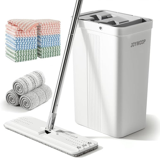 JOYMOOP Mop and Bucket with Wringer Set with 18pcs-Microfiber Cleaning Cloth, Househould Cleaning Tool of Floor Mop and Kitchen Towels