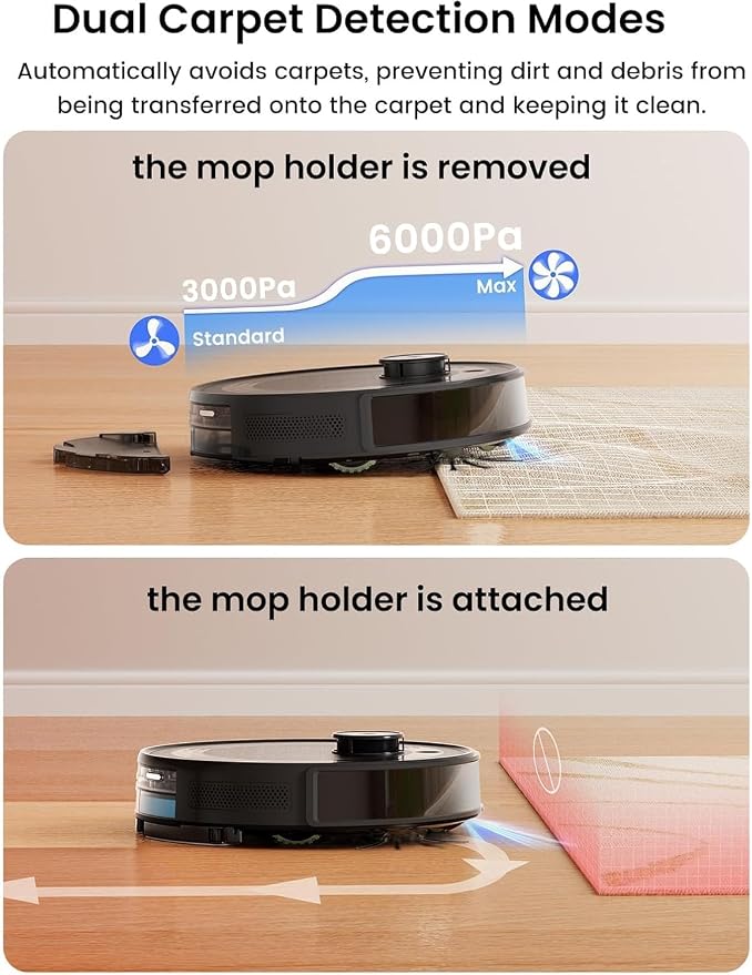 Lefant Robot Vacuum and Mop Combo,75-Days Self-Emptying,7000Pa Powerful Scution,Multi-Floor Mapping, No-Go Zones,140 Min Runtime,2.4G/5G WiFi/Alexa/APP/iWatch, M2 Plus Black