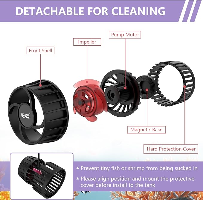 hygger Lite Wave Maker For 10-50 Gallons Aquarium Adjustable Circulation Pump with Magnetic Base Fish Tank DC Powerhead for Coral Reef and Freshwater Up to 792 GPH