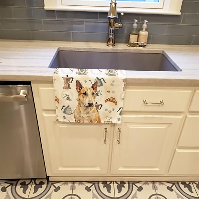Caroline's Treasures Miniature Bull Terrier Coffee Bar Kitchen Towel Velour Plush Front and Cotton Loop Back Machine Washable