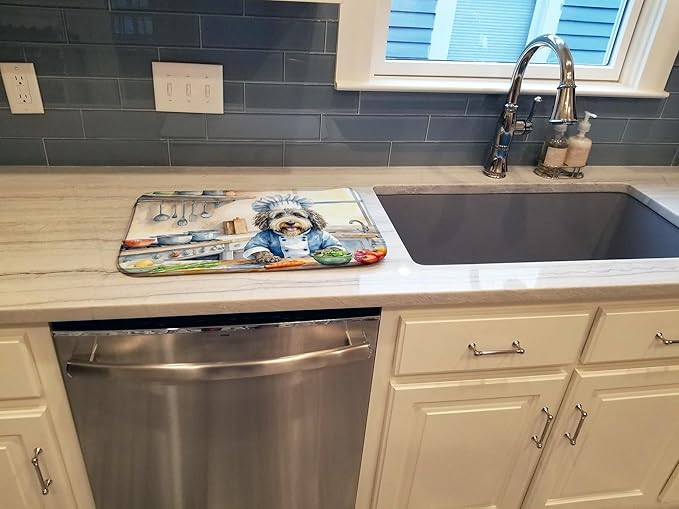 Caroline's Treasures DAC6204DDM Bergamasco Sheepdog The Chef Dish Drying Mat Absorbent Dish Drying Mat Pad for Kitchen Counter Dish Drainer Mat for Countertop, 14 x 21", Multicolor