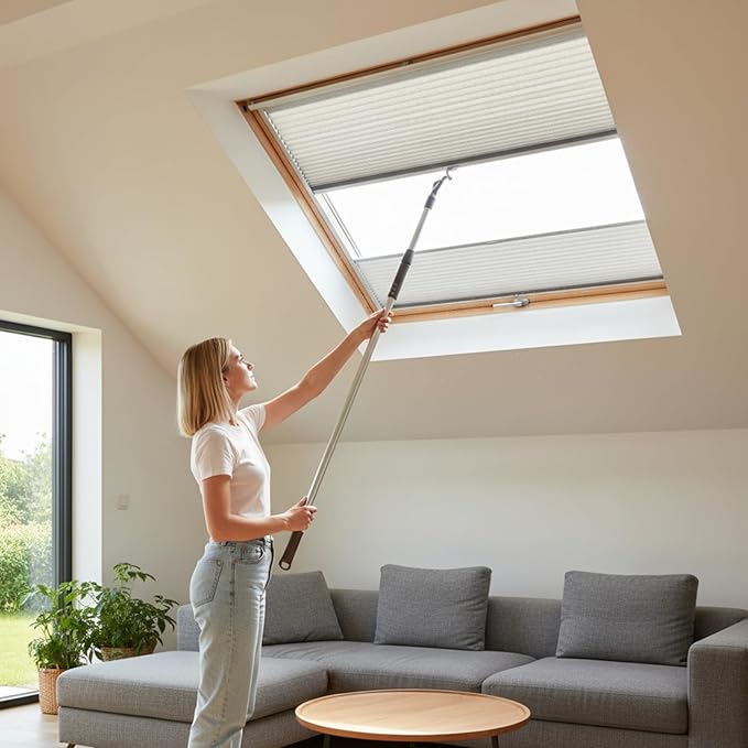 Reallnaive 1 Pack Telescoping Skylight Pole with Hook 47 to 98 Inch Wand for Blinds Tension Rod Blinds Shades Stainless Steel Adjustable Curtain Pull Wand for Skylight Cordless Window (Brown)