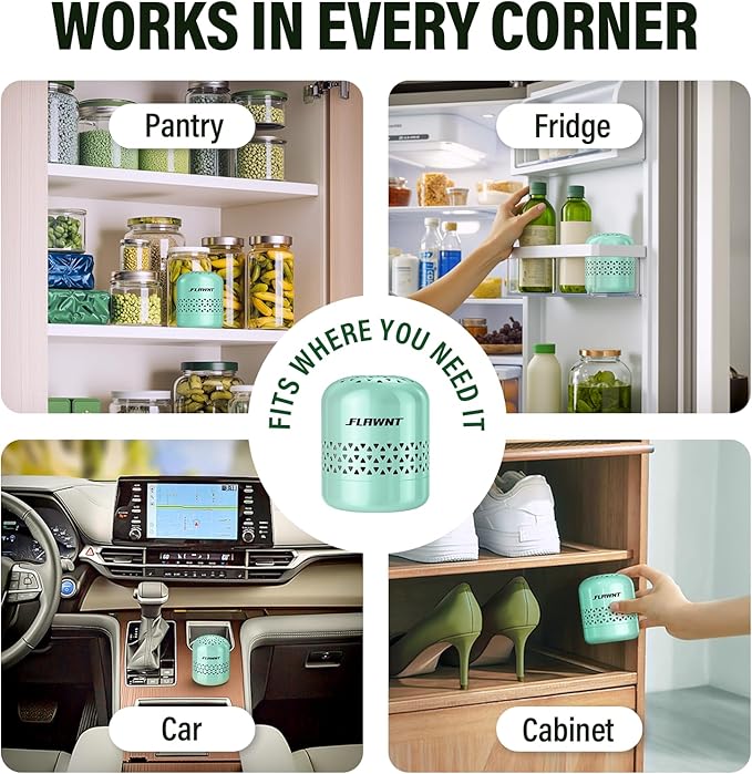 Refrigerator Deodorizer - Long Lasting Fridge Odor Eliminator and Smell Absorber, No Need Baking Soda Replacement, Works as Freezer Freshener & Organizer Accessory Green