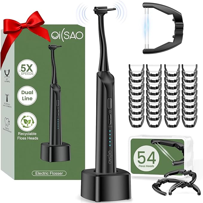Electric Flosser for Teeth & Adults with 54 Refill Heads + 5 Speeds+60 Days Battery, Upgraded 2.0 Water Floss Alternative for Sensitive Gum Care, Sonic Oscillation Deep Cleaning for Plaque