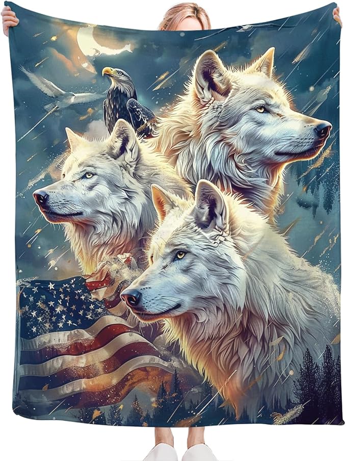 Tijuboni American Wolf Throw Blanket Wolf Gifts for Girls Boys Women Men Kids Adults Soft Flannel Fleece Blanket for Couch Sofa Bed Home Decor 60"x80"