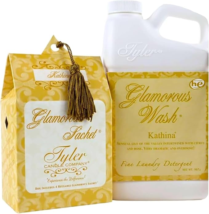 Elanze Designs Tyler Candle KATHINA - Glam Wash - 32 Ounce Liquid Laundry Detergent and Scented Sachet Bundle