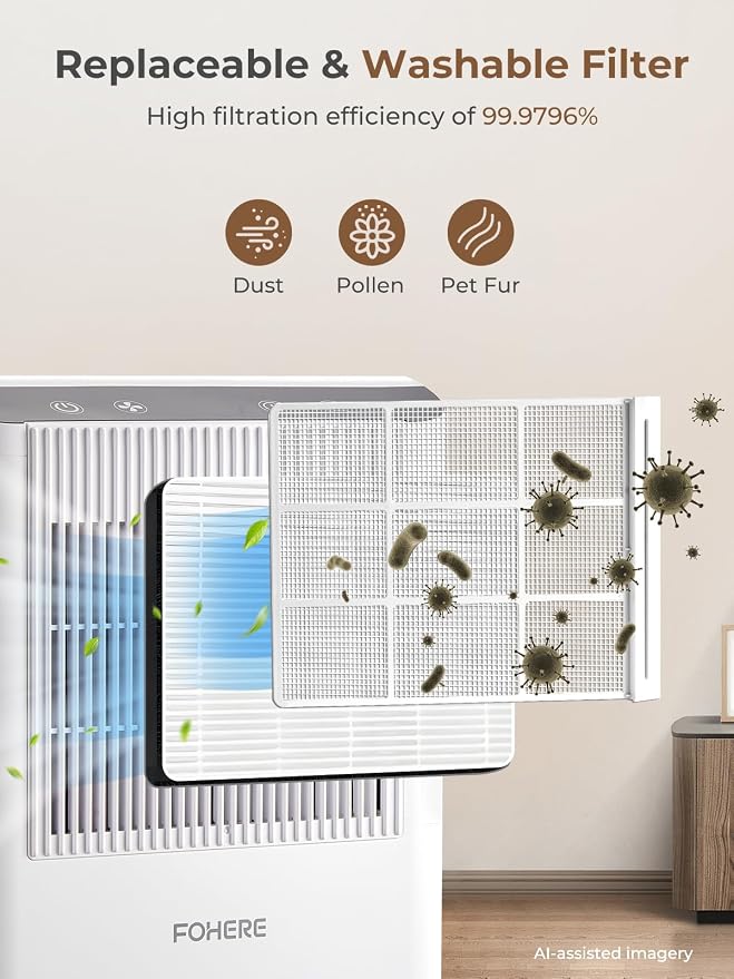 FOHERE Portable Dehumidifier for Home & RV, 85oz Water Tank & Drain Hose, Humidity Display, Sleep Mode, Auto Shut-Off, Compact Moisture Remover for Bathroom Bedroom Closet Laundry Room