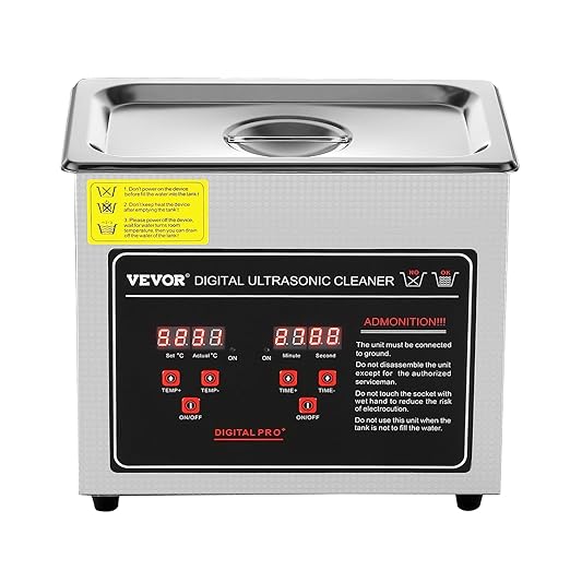 VEVOR Ultrasonic Cleaning Machine with Digital Timer & Heater, Professional Jewelry Cleaner, Stainless Steel Heated Cleaning Machine for Glasses Watch Rings Small Parts Circuit Board (3L)