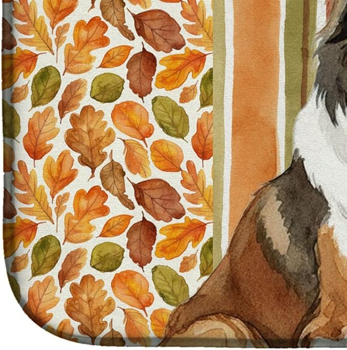 Caroline's Treasures Sable Collie Heirloom Fall Dish Drying Mat Absorbent Dish Drying Mat Pad for Kitchen Counter Dish Drainer Mat for Countertop, 14 x 21", Multicolor