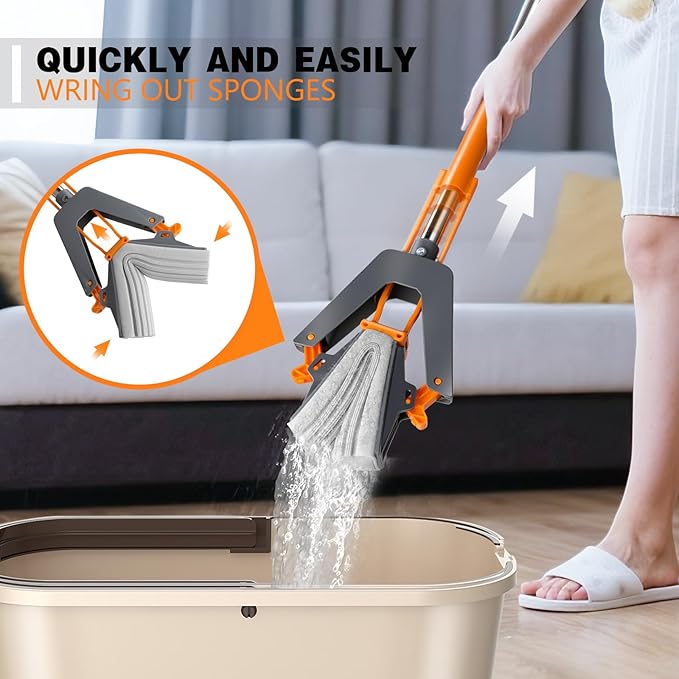 Masthome PVA Sponge Mop with 3 Absorbent Mop Refills & Extra Large Microfiber Mop for Floor Cleaning with 5 Pad for Hardwood Laminate Tile Ceramic, 1 Cleaning Scraper Included