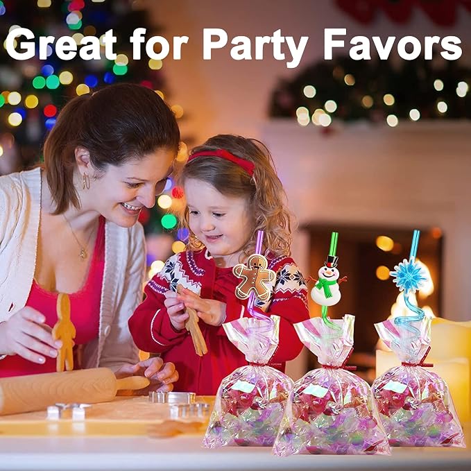 24 Christmas Party Favors Classroom Favors Xmas Drinking Straws Goodie Gifts for Kids Adults Christmas Party Supplies with 2 PCS Cleaning Brushes