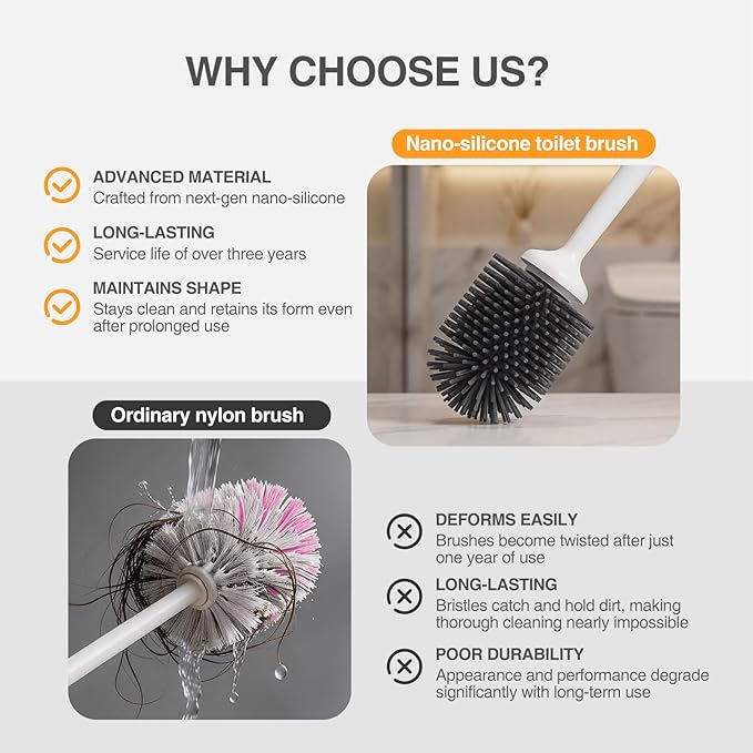 Lefree 2 Pack Silicone Toilet Brush,Rubber Toilet Bowl Brush and Holder Set with Ventilated Holder, Toilet Cleaner Brush for Bathroom,Floor Standing & Wall Mounted Toilet Scrubber Without Drilling