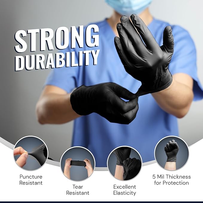 Reli. Black Nitrile Gloves, Medium | 500 Pack Heavy Duty Disposable Gloves (5 mil) | Powder Free, Latex Free | Single-Use | Premium Nitrile Material for Automotive, Cleaning, Cooking | Food Safe