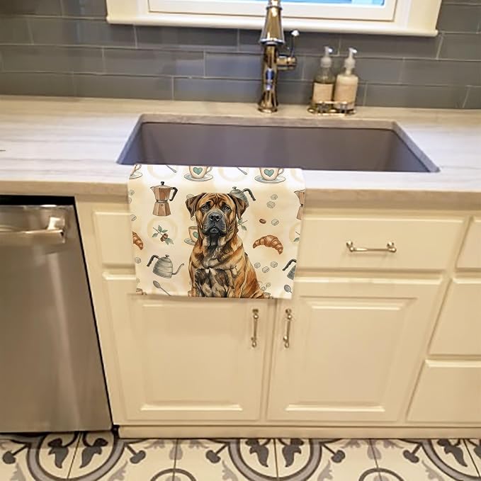 Caroline's Treasures Brindle Boerboel Coffee Bar Kitchen Towel Velour Plush Front and Cotton Loop Back Machine Washable