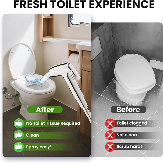 RV Bidet Sprayer, RV Handheld Bidet with Water Hose & RV Fitting, Wall-Mount Toilet Sprayer for Motorhomes, Fifth Wheels, Trailers & Campers Toilet (Chome Sprayer)