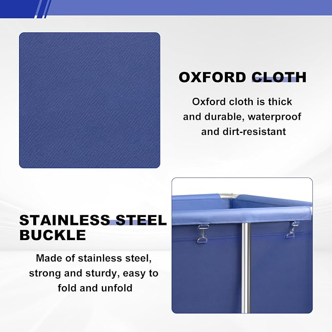 420L Commercial Rolling Laundry Cart with Wheels, 440 Lbs Heavy Duty Stainless Steel Frame Hamper, Extra Large Laundry Basket with Removable Waterproof Liner Bag for Hotel, Hospital & Dorm, Blue