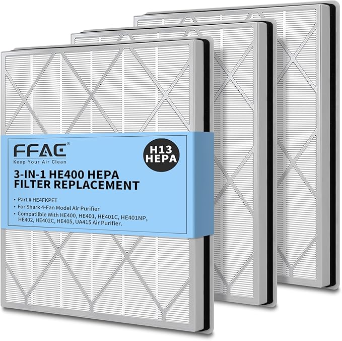 3 Pack HE401 Replacement Filter for Shark Air Purifier 4-Fan Model, HE402 HEPA Filter Compatible with Shark HE400 HE401 HE402 HE405 Air Purifiers, Part HE4FKPET