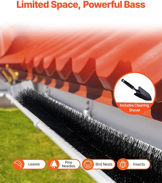 VEVOR Gutter Brush, 20 Pcs 5.25 in Dia. Gutter Cleaning Tools, 60 ft Extended Cleaner Brush for 5 in Raingutter, No Ladder Needed, for Easily Removing Leaves and Debris from Roof