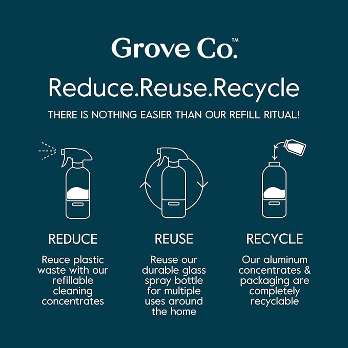 Grove Co. Multi-Purpose Cleaner Refills & Glass Bottle, Orange & Rosemary | 2 refills and 1 Reusable Glass Bottle; Plant-based; No plastic waste; Ammonia & chlorine free; No Harsh Chemicals