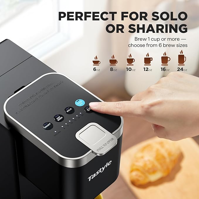 Tastyle Single Serve Coffee Maker with 30 Descaler Cleaner Tablets, Iced and Hot Coffee Machine for K Cup & Grounds, Compact Design, 40oz Removable Water Reservoir