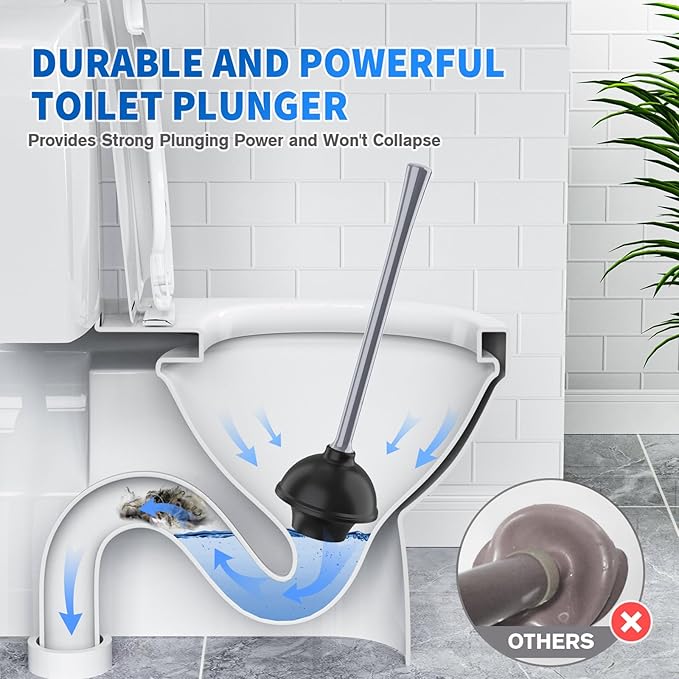 LOVLOY Toilet Plunger and Brush,2 Pack Bowl Brush and Heavy Duty Toilet Plunger Set with Ventilated Holder, 2-in-1 Toilet Brush and Plunger Combo for 5.3-inch Toilet DrainBathroom Cleaning