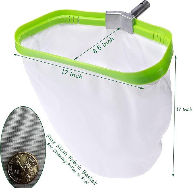 Ultra Fine Mesh Pool Skimmer Net for Cleaning Pollen Scum, Reinforced Leaf Rake with Aluminum Frame