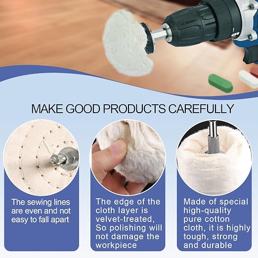 Neeki 12-Pcs Polishing and Buffing Kit, Includes 1/4" Shank Drill Buffing Wheels, Polishing Compound, and Sponge Pads for Metal, Wood, Plastic, and More