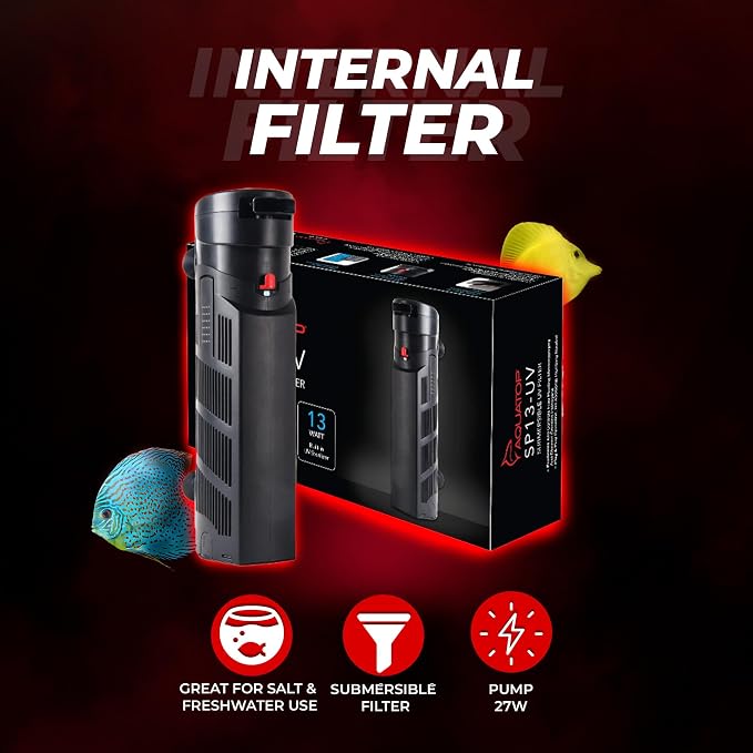 Aquatop 395 GPH Internal Filter - Crystal Clear Water - Fresh & Saltwater Use - Adjustable Flow Rate - Submersible Filter - Tanks or Sumps - SP13-UV