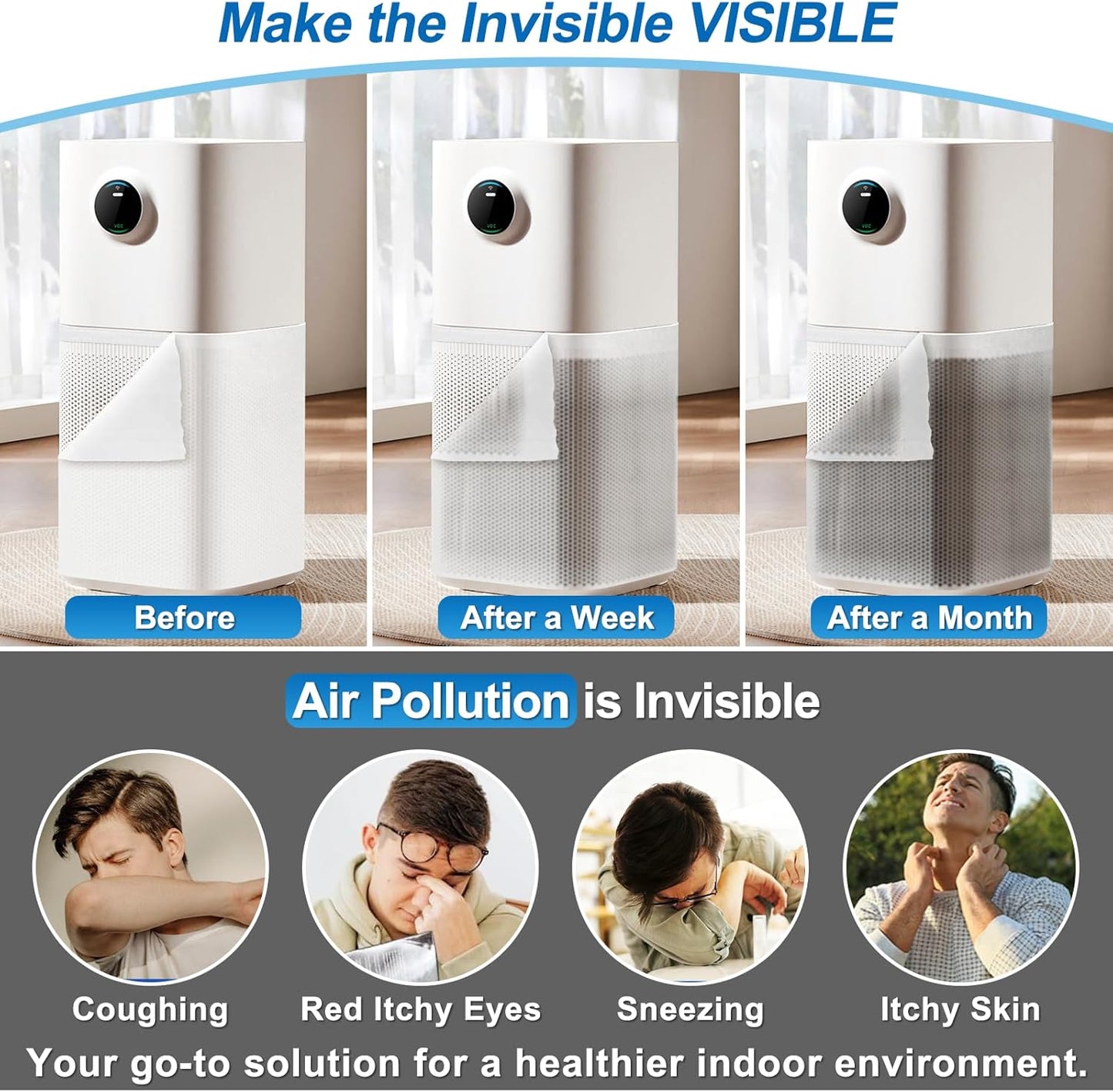 UCINNOVATE 20x117 inch MERV 13 Air Vent Filter Kit, Electrostatic AC Filter Material with 125" Tape, Cut to Size for HVAC Home Floor Ceiling Fan Intake, Stop Dust Pet Dander, 16Ft²