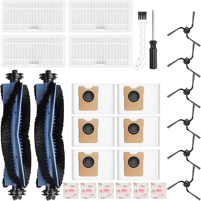 Replacement Kit for Eufy C10 Robot Vacuum – Includes: 2 Main Brushes, 4 Filters, 6 Side Brushes, 6 Dust Bags, 6 Scented Tablets, 1 Cleaning Brush & 1 Screwdriver