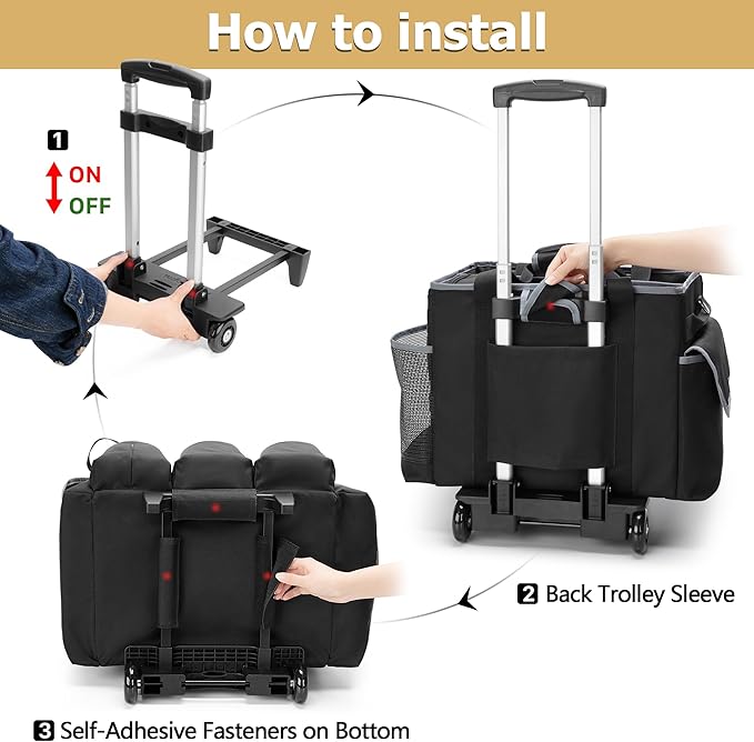 HODRANT Large Cleaning Caddy with Detachable Trolley & Shoulder Strap, Cleaning Supplies Bag with Handles & Support Plates, Cleaning Product Rolling Organizer for Car Wash and Housekeeping