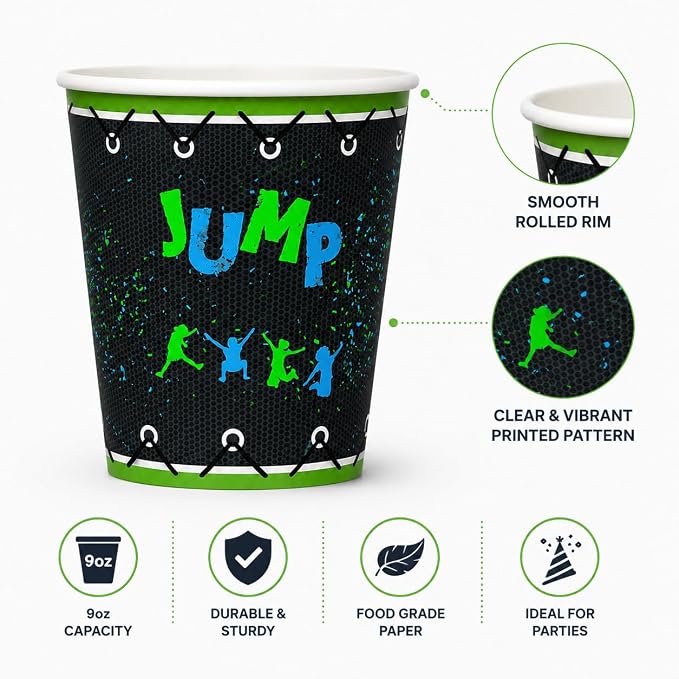 50Pcs Bounce House Trampoline Themed Party Paper Cups Disposable 9oz Paper Cups Supplies Decorations Drinking for Birthday Party Favors