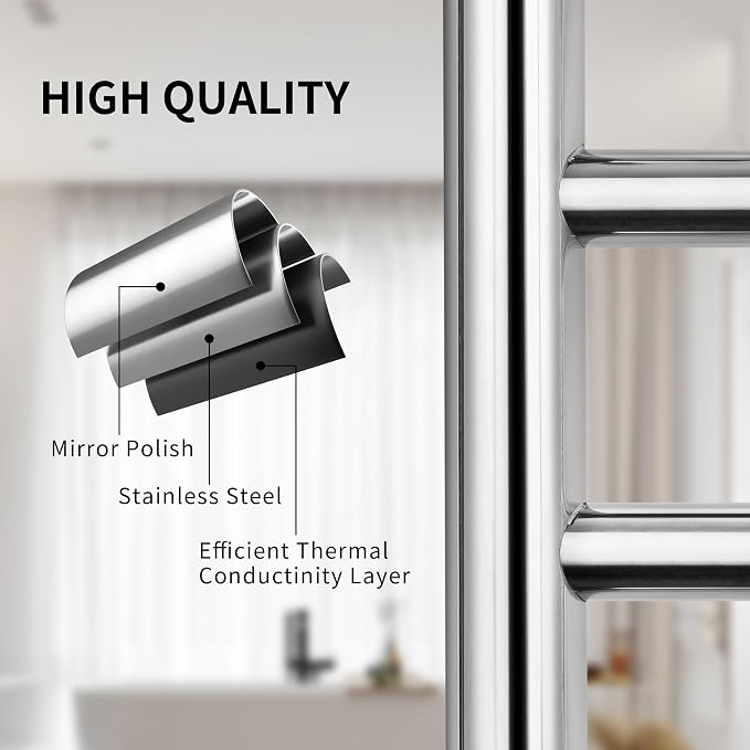 Wall Mounted Towel Warmer 12 Bars with Plug-in and Hardwired Options 3 Working Modes Mirror Polished Stainless Steel 21”W 34”H