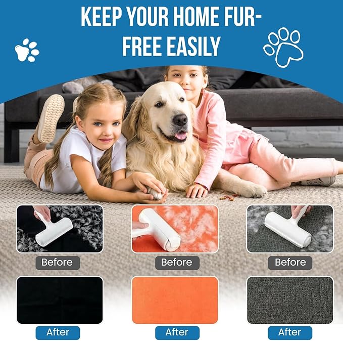 Pet Hair Remover Roller – Reusable Lint Roller for Dog & Cat Hair – No Batteries or Sticky Tape Needed – Works on Furniture, Couch, Carpet, Car Seats, Bedding & Rugs – Portable & Eco-Friendly (White)