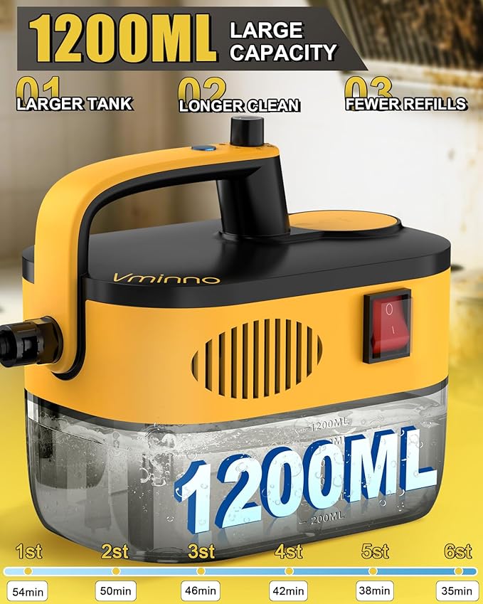 Heavy Duty Steam Cleaner for Home, Fast Heating & 1.2L Tank Handheld Steam Cleaner, 6-Level Adjustable Pressurized Steamer for Cleaning with 11 Accessories for Car, Grout, Tile, Floor and More(Yellow)