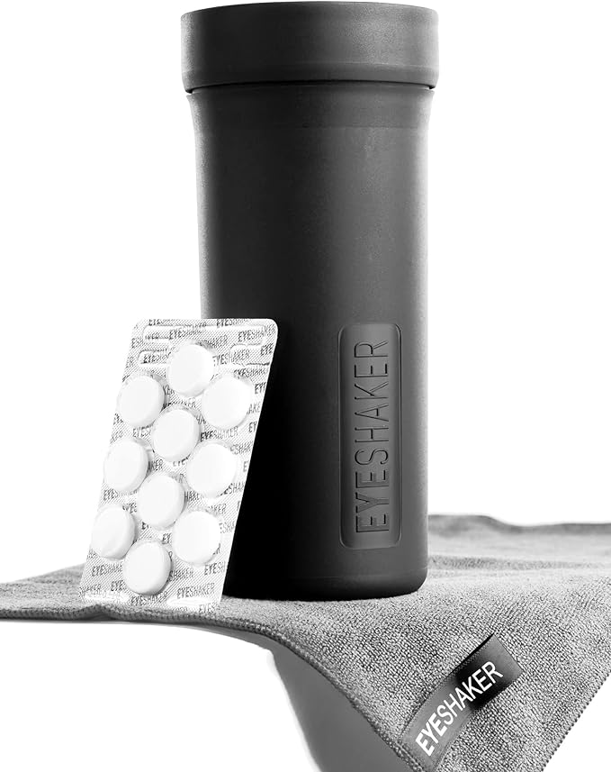 Eyeshaker Set - Patented Glasses Cleaning Device - Bifocals Cleaner with Microfiber Cleaning Cloth - Innovative Eyeglasses Washing Tool for Lenses and Frames - Like at The Optician