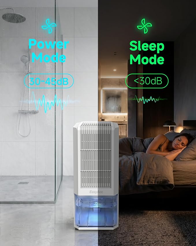 EasyAcc 2000ML Bathroom Dehumidifier, 45 oz/Day Lager Dehumidifier for Bathroom, Quiet Moisture Control Lager Dehumidifier for Home, Auto Shut-Off, 68 oz Tank, 7 LED Light for Closet RV