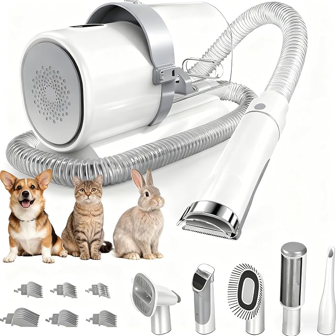 Simple Deluxe Pet Vacuum for Shedding Grooming Kit with Hair Clippers &Shedding Brush, 10000Pa Strong Pet Vacuum Grooming Kit for Dogs & Cats with 2.5L Dust Cup, Low Noise, 3 Levels, 5 Grooming Tools