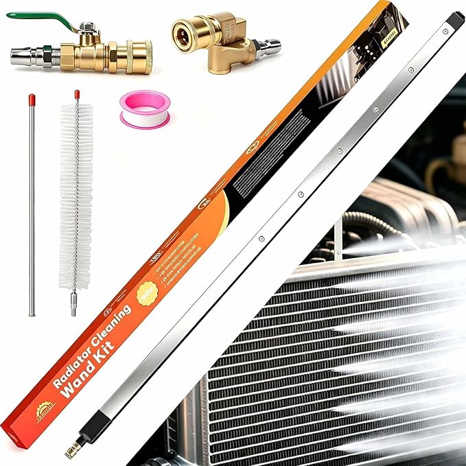 40" Upgraded Radiator Cleaning Wand With 25° Fan Nozzles,Water and Air Dual-Use 4500 PSI Pressure Washer Tool Set for Car,Truck and Other Vehicles.