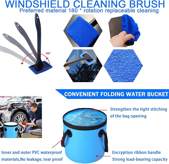 LIANXIN 37Pcs Car Wash Detailing Kit Foam Gun Sprayer Long Handle Foldable Car Wash Brush Bucket Towels Tire Brush Wash Mitt Sponge Duster Brush Car Wash Kit is Complete Car Care Tools