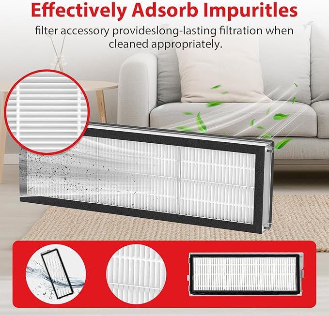 21 Pack Replacement Accessories Fit for Roborock QV 35A, QV 35S, QR 598, QR 798 Robot Vacuum,1 Main Brush,6 Side Brushes,4 HEPA Filters,4 Mop Pads,4 Dust Bags