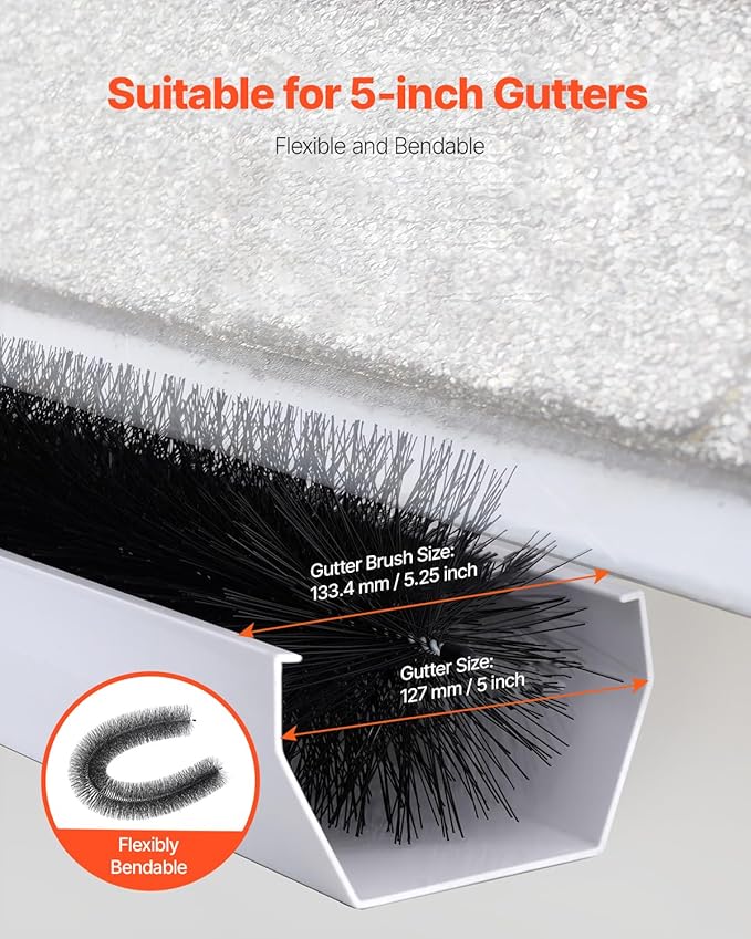 VEVOR Gutter Brush, 20 Pcs 5.25 in Dia. Gutter Cleaning Tools, 60 ft Extended Cleaner Brush for 5 in Raingutter, No Ladder Needed, for Easily Removing Leaves and Debris from Roof